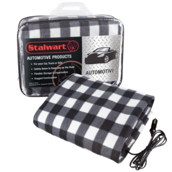 Fleming Supply Fleming Supply Heated Car Blanket, Electric 12 Volt Fleece Travel Throw for Cars, Black and White 368282VFC